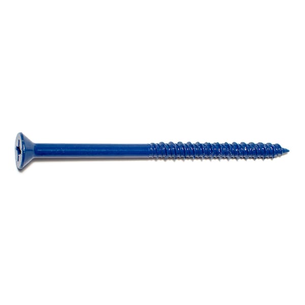 Masonry Screw, 1/4" Dia., Flat, 4 in L, Steel Blue Ruspert, 100 PK